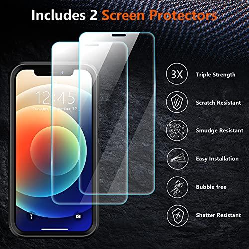 SPIDERCASESPIDERCASE Designed for iPhone 12 Case/iPhone 12 Pro Case, [10 FT Military Grade Drop Protection] [with 2 pcs Tempered Glass Screen Protector] Protective Cover for iPhone 12/12 Pro (Black) - GEAR4EVER