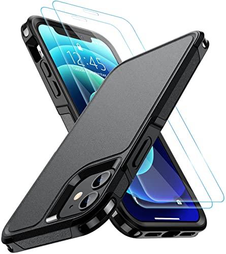 SPIDERCASESPIDERCASE Designed for iPhone 12 Case/iPhone 12 Pro Case, [10 FT Military Grade Drop Protection] [with 2 pcs Tempered Glass Screen Protector] Protective Cover for iPhone 12/12 Pro (Black) - GEAR4EVER