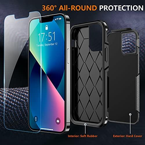SPIDERCASESPIDERCASE Designed for iPhone 13 Case/iPhone 14 Case, [10 FT Military Grade Drop Protection] [with 2 pcs Tempered Glass Screen Protector] Cover for iPhone 13 & 14 6.1 inch (Black) - GEAR4EVER