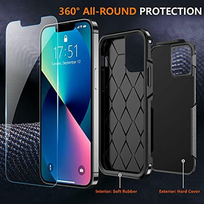 SPIDERCASESPIDERCASE Designed for iPhone 13 Case/iPhone 14 Case, [10 FT Military Grade Drop Protection] [with 2 pcs Tempered Glass Screen Protector] Cover for iPhone 13 & 14 6.1 inch (Black) - GEAR4EVER