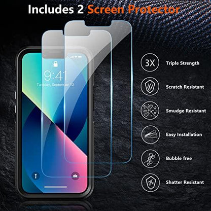 SPIDERCASESPIDERCASE Designed for iPhone 13 Case/iPhone 14 Case, [10 FT Military Grade Drop Protection] [with 2 pcs Tempered Glass Screen Protector] Cover for iPhone 13 & 14 6.1 inch (Black) - GEAR4EVER