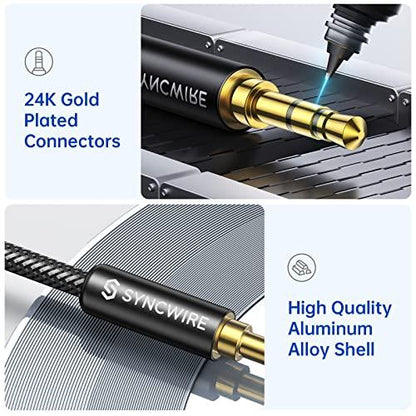SYNCWIRESyncwire 3.5mm Nylon Braided Aux Cable (3.3ft/1m,Hi-Fi Sound), Audio Auxiliary Input Adapter Male to Male AUX Cord for Headphones, Car, Home Stereos, Speaker, iPhone, iPad, iPod, Echo & More – Black - GEAR4EVER