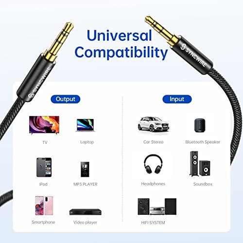 SYNCWIRESyncwire 3.5mm Nylon Braided Aux Cable (3.3ft/1m,Hi-Fi Sound), Audio Auxiliary Input Adapter Male to Male AUX Cord for Headphones, Car, Home Stereos, Speaker, iPhone, iPad, iPod, Echo & More – Black - GEAR4EVER