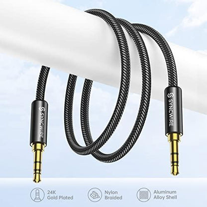 SYNCWIRESyncwire 3.5mm Nylon Braided Aux Cable (3.3ft/1m,Hi-Fi Sound), Audio Auxiliary Input Adapter Male to Male AUX Cord for Headphones, Car, Home Stereos, Speaker, iPhone, iPad, iPod, Echo & More – Black - GEAR4EVER