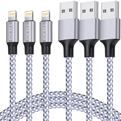 TAKAGITAKAGI [Apple MFi Certified] iPhone Charger, Lightning Cable 3PACK 6FT Nylon Braided USB Charging Cable High Speed Transfer Cord Compatible with iPhone 14/13/12/11 Pro Max/XS MAX/XR/XS/X/8/iPad - GEAR4EVER