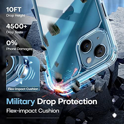 TAURITAURI 5 in 1 Designed for iPhone 13 Case Clear, [Not-Yellowing] with 2X Tempered Glass Screen Protector + 2X Camera Lens Protector, [Military-Grade Drop Tested] Shockproof Slim Phone Case 6.1 inch - GEAR4EVER