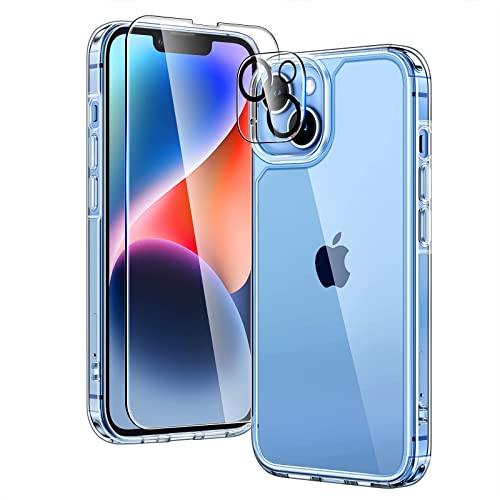 TAURITAURI 5 in 1 Designed for iPhone 14 Case Clear, [Not Yellowing] with 2X Screen Protectors + 2X Camera Lens Protectors, [Military Grade Drop Protection] Shockproof Slim 14 Cover 6.1 Inch - GEAR4EVER