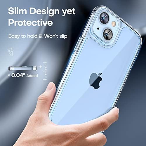 TAURITAURI 5 in 1 Designed for iPhone 14 Case Clear, [Not Yellowing] with 2X Screen Protectors + 2X Camera Lens Protectors, [Military Grade Drop Protection] Shockproof Slim 14 Cover 6.1 Inch - GEAR4EVER
