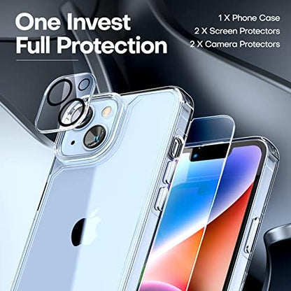 TAURITAURI 5 in 1 Designed for iPhone 14 Case Clear, [Not Yellowing] with 2X Screen Protectors + 2X Camera Lens Protectors, [Military Grade Drop Protection] Shockproof Slim 14 Cover 6.1 Inch - GEAR4EVER