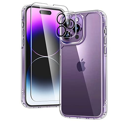 TAURITAURI for iPhone 14 Pro Max Case, [5 in 1] 1X Clear Case [Not-Yellowing] with 2X Tempered Glass Screen Protector + 2X Camera Lens Protector, [Military-Grade Drop Protection] Phone Case 6.7 Inch - GEAR4EVER