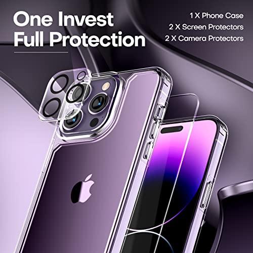 TAURITAURI for iPhone 14 Pro Max Case, [5 in 1] 1X Clear Case [Not-Yellowing] with 2X Tempered Glass Screen Protector + 2X Camera Lens Protector, [Military-Grade Drop Protection] Phone Case 6.7 Inch - GEAR4EVER