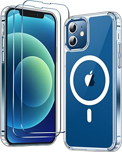 TemdanTemdan for iPhone 12 Case for iPhone 12 Pro Case,[Compatible with Magsafe][2 Pcs Glass Screen Protector] [Not Yellowing] Slim Thin Shockproof Phone Case 6.1"-Clear - GEAR4EVER