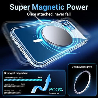 TemdanTemdan for iPhone 12 Case for iPhone 12 Pro Case,[Compatible with Magsafe][2 Pcs Glass Screen Protector] [Not Yellowing] Slim Thin Shockproof Phone Case 6.1"-Clear - GEAR4EVER