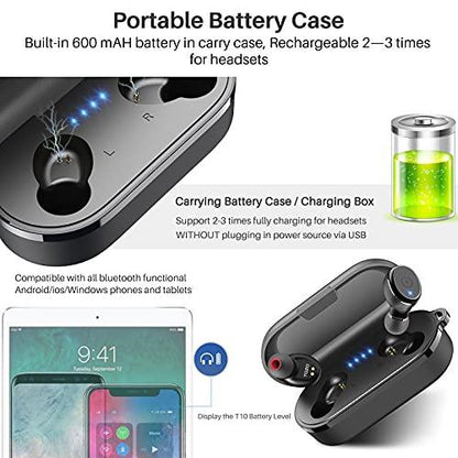 TOZOTOZO T10 Bluetooth 5.3 Wireless Earbuds with Wireless Charging Case IPX8 Waterproof Stereo Headphones in Ear Built in Mic Headset Premium Sound with Deep Bass for Sport Black - GEAR4EVER