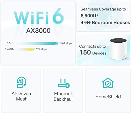 TP-LinkTP-Link Deco AX3000 WiFi 6 Mesh System(Deco X55) - Covers up to 6500 Sq.Ft. , Replaces Wireless Router and Extender, 3 Gigabit ports per unit, supports Ethernet Backhaul (3-pack) - GEAR4EVER