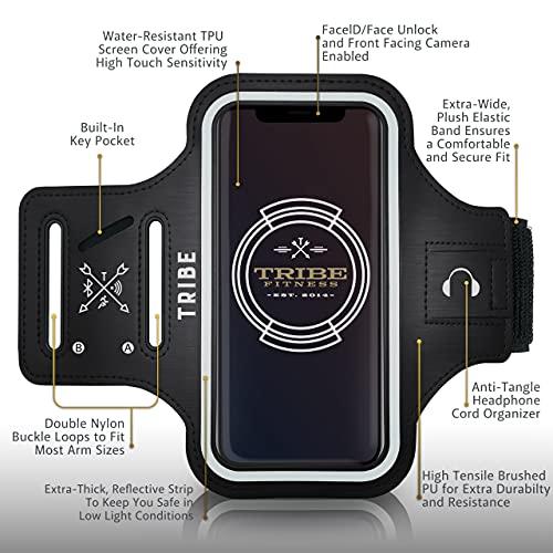 TribeTRIBE Water Resistant Cell Phone Armband Case Running Holder for iPhone Pro Max Plus Mini SE (13/12/11/X/XS/XR/8/7/6/5) Galaxy S Ultra Plus Edge Note (21/20/10/9/8/7/6/5) Adjustable Strap & Key Pocket - GEAR4EVER