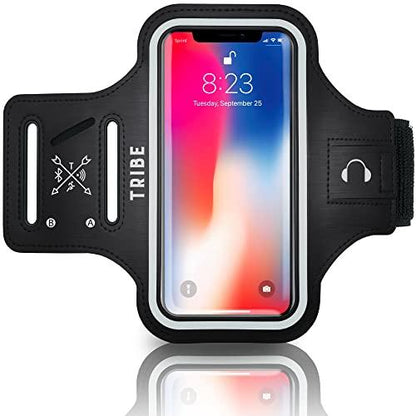 TribeTRIBE Water Resistant Cell Phone Armband Case Running Holder for iPhone Pro Max Plus Mini SE (13/12/11/X/XS/XR/8/7/6/5) Galaxy S Ultra Plus Edge Note (21/20/10/9/8/7/6/5) Adjustable Strap & Key Pocket - GEAR4EVER