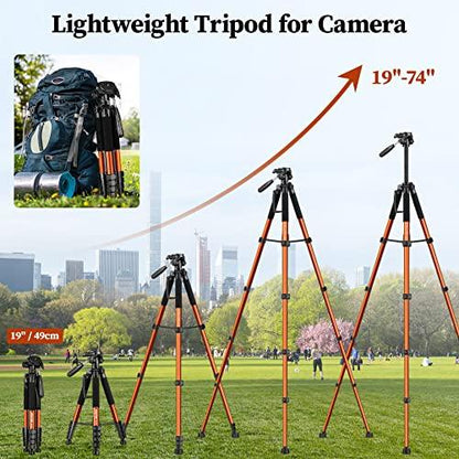 JOILCANTripod Camera Tripods, 74" Tripod Stand for Camera Phone, Heavy Duty Portable Travel Tripod, Laser Level Spotting Scope Binocular DSLR Cameras Tripod, Max Load 15 LB - GEAR4EVER