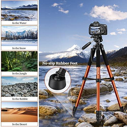 JOILCANTripod Camera Tripods, 74" Tripod Stand for Camera Phone, Heavy Duty Portable Travel Tripod, Laser Level Spotting Scope Binocular DSLR Cameras Tripod, Max Load 15 LB - GEAR4EVER