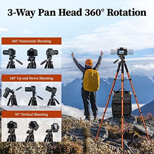 JOILCANTripod Camera Tripods, 74" Tripod Stand for Camera Phone, Heavy Duty Portable Travel Tripod, Laser Level Spotting Scope Binocular DSLR Cameras Tripod, Max Load 15 LB - GEAR4EVER