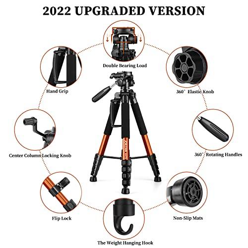 JOILCANTripod Camera Tripods, 74" Tripod Stand for Camera Phone, Heavy Duty Portable Travel Tripod, Laser Level Spotting Scope Binocular DSLR Cameras Tripod, Max Load 15 LB - GEAR4EVER