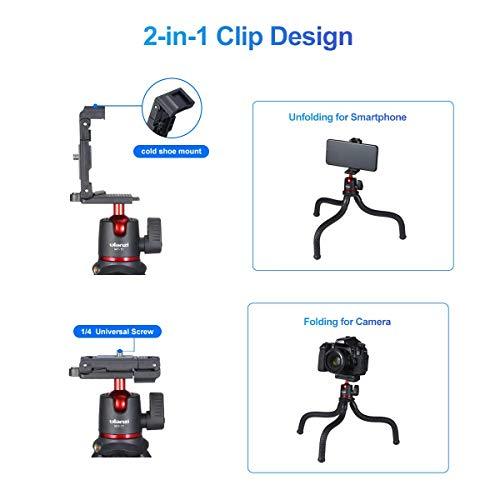 ULANZIULANZI Camera Tripod, Mini Flexible Tripod Stand with Hidden Phone Holder w Cold Shoe Mount, 1/4'' Screw for Magic Arm, Universal for iPhone 13 12 Pro Max XS Max X 8 Samsung Canon Nikon Sony Cameras - GEAR4EVER