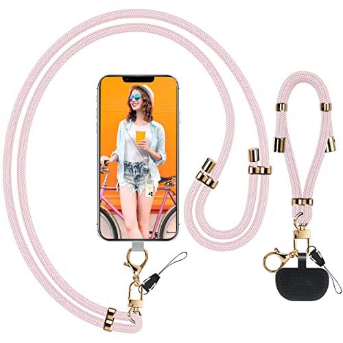 KaptronUniversal Phone Lanyard with Wrist Strap, Adjustable Crossbody Cell Phone Lanyard Neck Strap and Wristlet Strap with 2 Lobster Clips, Phone Tether Patches and Phone Straps (Pink,2 Pack) - GEAR4EVER