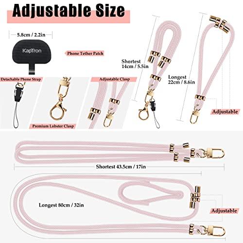 KaptronUniversal Phone Lanyard with Wrist Strap, Adjustable Crossbody Cell Phone Lanyard Neck Strap and Wristlet Strap with 2 Lobster Clips, Phone Tether Patches and Phone Straps (Pink,2 Pack) - GEAR4EVER