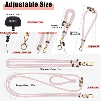 KaptronUniversal Phone Lanyard with Wrist Strap, Adjustable Crossbody Cell Phone Lanyard Neck Strap and Wristlet Strap with 2 Lobster Clips, Phone Tether Patches and Phone Straps (Pink,2 Pack) - GEAR4EVER