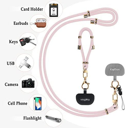 KaptronUniversal Phone Lanyard with Wrist Strap, Adjustable Crossbody Cell Phone Lanyard Neck Strap and Wristlet Strap with 2 Lobster Clips, Phone Tether Patches and Phone Straps (Pink,2 Pack) - GEAR4EVER