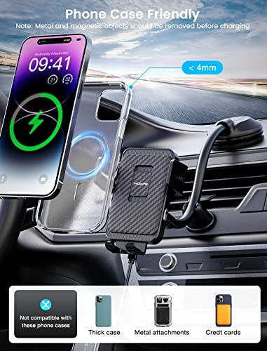 MOKPRWireless Car Charger, MOKPR 15W Fast Charging Car Mount Auto-Clamping Car Charger, Dashboard Windshield Phone Holder Compatible with iPhone 14/13/13 Pro/12 pro/12/11/X/8, Samsung S23/S22/S10/S9/S8 - GEAR4EVER