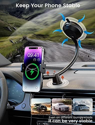 MOKPRWireless Car Charger, MOKPR 15W Fast Charging Car Mount Auto-Clamping Car Charger, Dashboard Windshield Phone Holder Compatible with iPhone 14/13/13 Pro/12 pro/12/11/X/8, Samsung S23/S22/S10/S9/S8 - GEAR4EVER