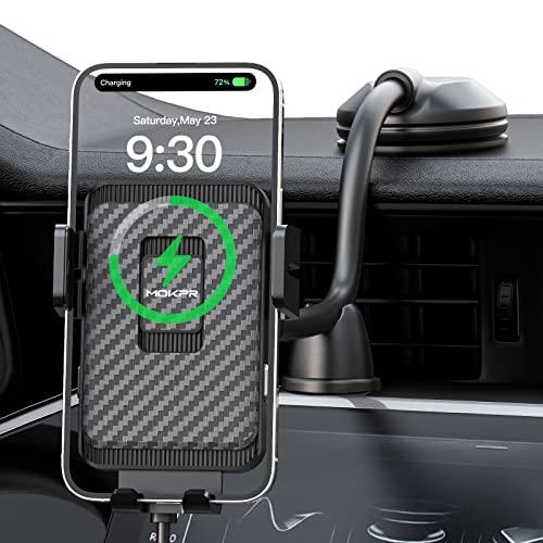 MOKPRWireless Car Charger, MOKPR 15W Fast Charging Car Mount Auto-Clamping Car Charger, Dashboard Windshield Phone Holder Compatible with iPhone 14/13/13 Pro/12 pro/12/11/X/8, Samsung S23/S22/S10/S9/S8 - GEAR4EVER