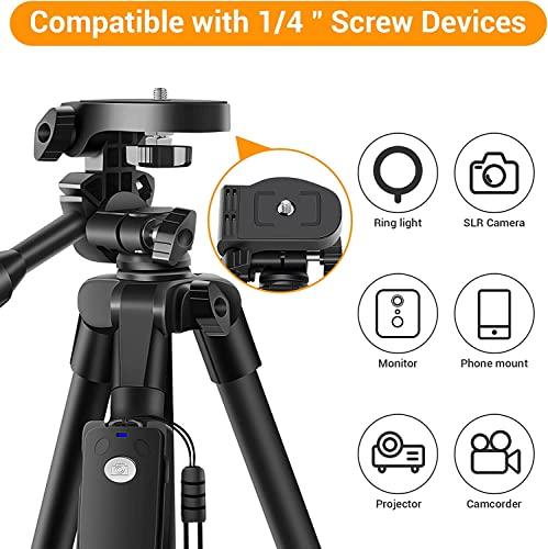 XXZUXXZU 60" Camera Tripod with Travel Bag,Cell Phone Tripod with Remote,Professional Aluminum Portable Tripod Stand with Phone Tripod Mount&1/4”Screw,Compatible with Phone/Camera/Projector/DSLR/SLR - GEAR4EVER