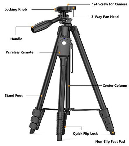 XXZUXXZU 60" Camera Tripod with Travel Bag,Cell Phone Tripod with Remote,Professional Aluminum Portable Tripod Stand with Phone Tripod Mount&1/4”Screw,Compatible with Phone/Camera/Projector/DSLR/SLR - GEAR4EVER