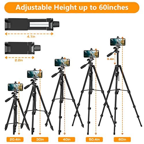 XXZUXXZU 60" Camera Tripod with Travel Bag,Cell Phone Tripod with Remote,Professional Aluminum Portable Tripod Stand with Phone Tripod Mount&1/4”Screw,Compatible with Phone/Camera/Projector/DSLR/SLR - GEAR4EVER