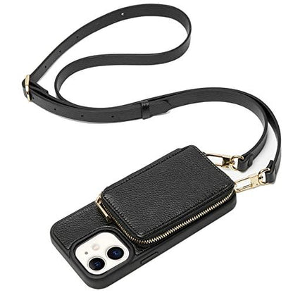 ZVEZVE iPhone 11 Wallet Case with Card Holder, Phone Case Crossbody with Wrist Strap for Women, Handbag Purse Zipper Leather Cover for iPhone 11, 6.1", 2019 - Black - GEAR4EVER